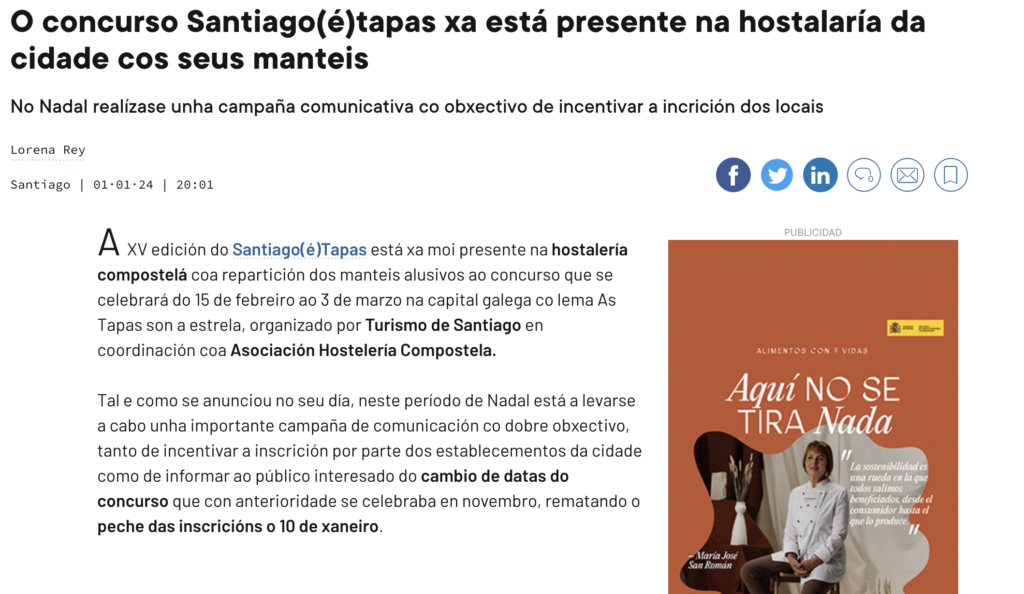 O concurso Santiago(é)tapas xa está presente na hostalaría da cidade cos seus manteis