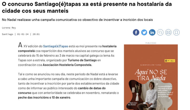 Lee más sobre el artículo O concurso Santiago(é)tapas xa está presente na hostalaría da cidade cos seus manteis