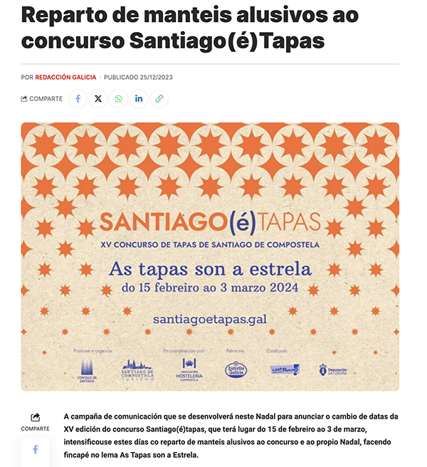 Lee más sobre el artículo Reparto de manteis alusivos ao concurso Santiago(é)Tapas